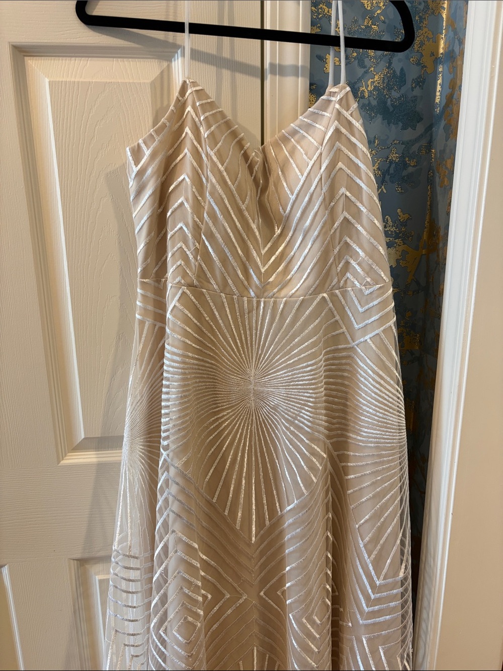 Michele Laperle A-Line Dress in Champagne and Ivory Geometric Sequin